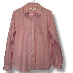 Trovata Birds of Paradis Pinstripe Long Sleeve Shirt Button Front Pink Small